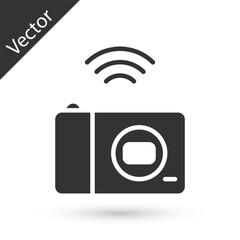 Canvas Print - Grey Smart photo camera system icon isolated on white background. Internet of things concept with wireless connection. Vector