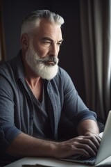 Sticker - shot of a mature man using his laptop at home