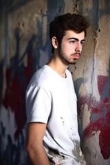 Canvas Print - portrait of a handsome young man standing in between walls that have been spraypainted