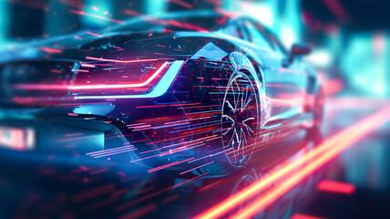 EV electric car system or futuristic automotive technology with connecting power control.super computer in modern machine.artificial intelligence development.