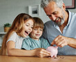 child money saving grandfather family coin senior grandchild bank piggybank  finance happy investment grandson granddaughter