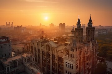 Wall Mural -  Tianjin China centrum city in sunset 