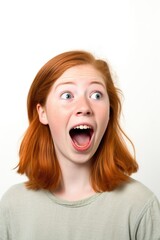 Wall Mural - studio shot of a happy teenage girl looking surprised against a white background