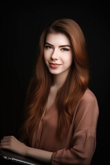 Poster - portrait of an attractive young woman using a digital tablet