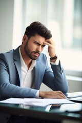 Canvas Print - shot of a handsome young businessman looking stressed while working in his office