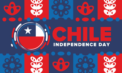 Wall Mural - Chile Independence Day. Happy national holiday Fiestas Patrias. Freedom day. Celebrate annual in September 18. Chile flag. Patriotic chilean design. Poster, card, banner, template, background. Vector