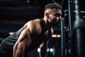 Sticker - shot of a young man working out at the gym