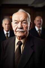 Poster - portrait of a senior gentleman with his colleagues standing in the background