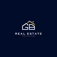 modern gb letter real estate logo in linear style with simple roof building in blue