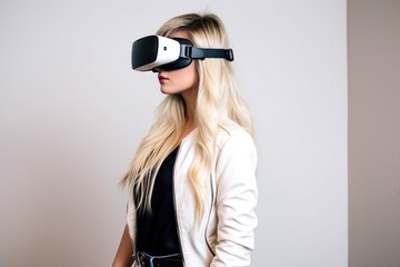 Canvas Print - an attractive young woman wearing a virtual reality headset