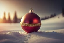 Red Christmas Ball On Snow