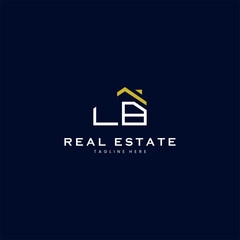 Wall Mural - modern LB letter real estate logo in linear style with simple roof building in blue