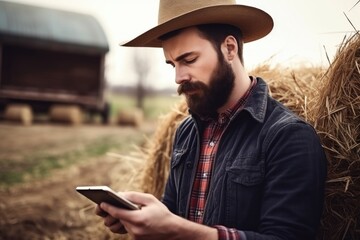 Poster - portrait of a handsome young male farmer using a tablet while working on his farm