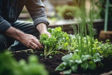 Sticker - cropped shot of an unrecognizable man tending to her plants in a urban garden