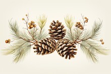 Pinecones On A Light Background With Golden Accents