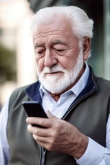 Poster - shot of a senior man using his cellphone outside