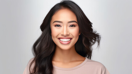 Canvas Print - A beautiful young asian young woman smiling with clean teeth isolated.