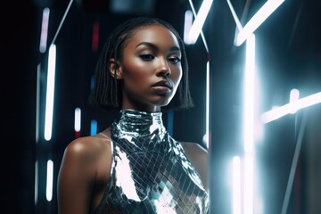 Poster - shot of a beautiful young woman wearing a futuristic dress