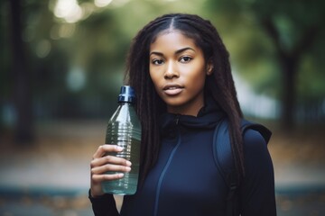 Canvas Print - portrait of a young woman holding a bottle of water