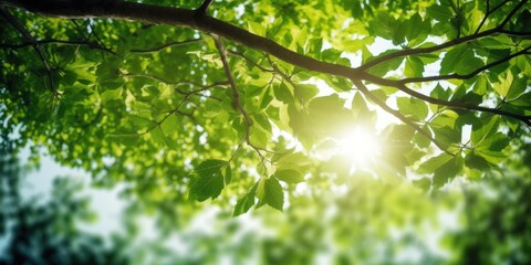 Fresh leaves on summer natural green background. Generative AI