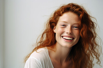 young attractive woman isolated over background nice hair curls generative ai technology