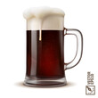 cold mug of dark beer with lush flowing foam, 3D realistic glass with handle