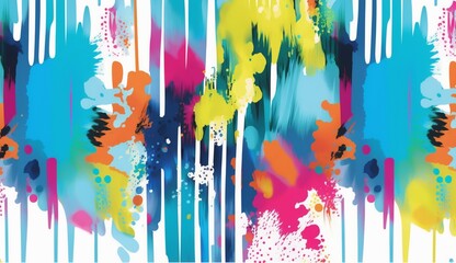 Wall Mural - Abstract Digital Hand Painting Tie Dye Watercolor Brush Strokes Stains Splashes Seamless Pattern with Blurred Background