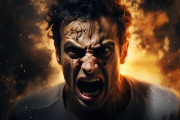 Wall Mural - The face of a screaming angry man.