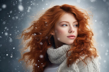 Wall Mural - Pretty redhead woman in winter season