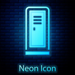 Sticker - Glowing neon Locker or changing room for hockey, football, basketball team or workers icon isolated on brick wall background. Vector