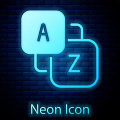 Canvas Print - Glowing neon Vocabulary icon isolated on brick wall background. Vector