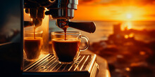 Coffee Machine Pours Espresso Into A Mug