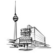 Berlin sightseeing Alexanderplatz - black pencil hand drawn illustration (transparent PNG)