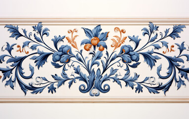 A floral border with blue decorative tiles.