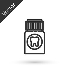 Poster - Grey line Toothache painkiller tablet icon isolated on white background. Tooth care medicine. Capsule pill and drug. Pharmacy design. Vector