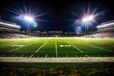 Fototapeta Sport - Stadium at night with bright lights and grass field