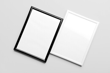 Blank picture frames on light background