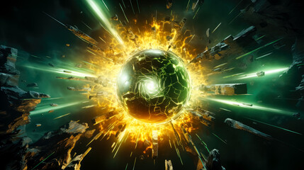 Wall Mural - green light ball explosion, light explosion detailed science fiction illustration, explosive, electr