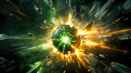 Wall Mural - green light ball explosion, light explosion detailed science fiction illustration, explosive, electr