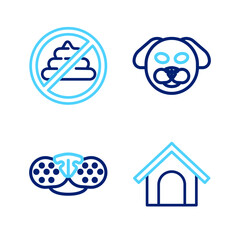 Sticker - Set line Dog house, Cat nose, and No shit icon. Vector