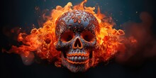 Generative AI Sugar Skull (Calavera) To Celebrate Mexico's Day Of The Dead (Dia De Los Muertos) On Fire