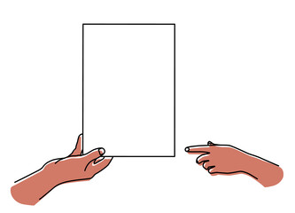 Wall Mural - Hand holding a document and giving it. Man gives a document to a woman. Hand drawn with thin line. Png clipart isolated on transparent background