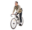 © muse studio - A male cyclist rides a bicycle to the office. Stylish eco transport in the city. A happy man rides a bike.