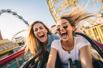 Wall Mural -  Happy young friends having fun in amusement park Prater in Vienna