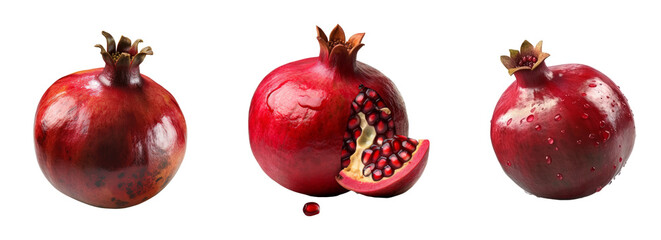 Wall Mural - Set of Pomegranate isolated on transparent background. Concept of healthy fruit and fruit.