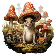 An Armadillos T-shirt Design Set In A Whimsical Fairytale Forest, With Armadillos As Gentle Creatures Dwelling Among Oversized Mushrooms, Generative Ai