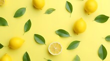 Lemons Flat Lay Pattern Background.