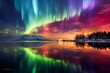 Colorful rainbow in the aurora borealis, a natural phenomenon in the northern skies. Generative AI
