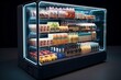 A 3D showcase with no items inside, designed for refrigerated display, set apart from the background. Generative AI