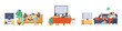 © Александра Гвардейце - Different families with kids and pets watching TV together on the sofa vector illustrations set.